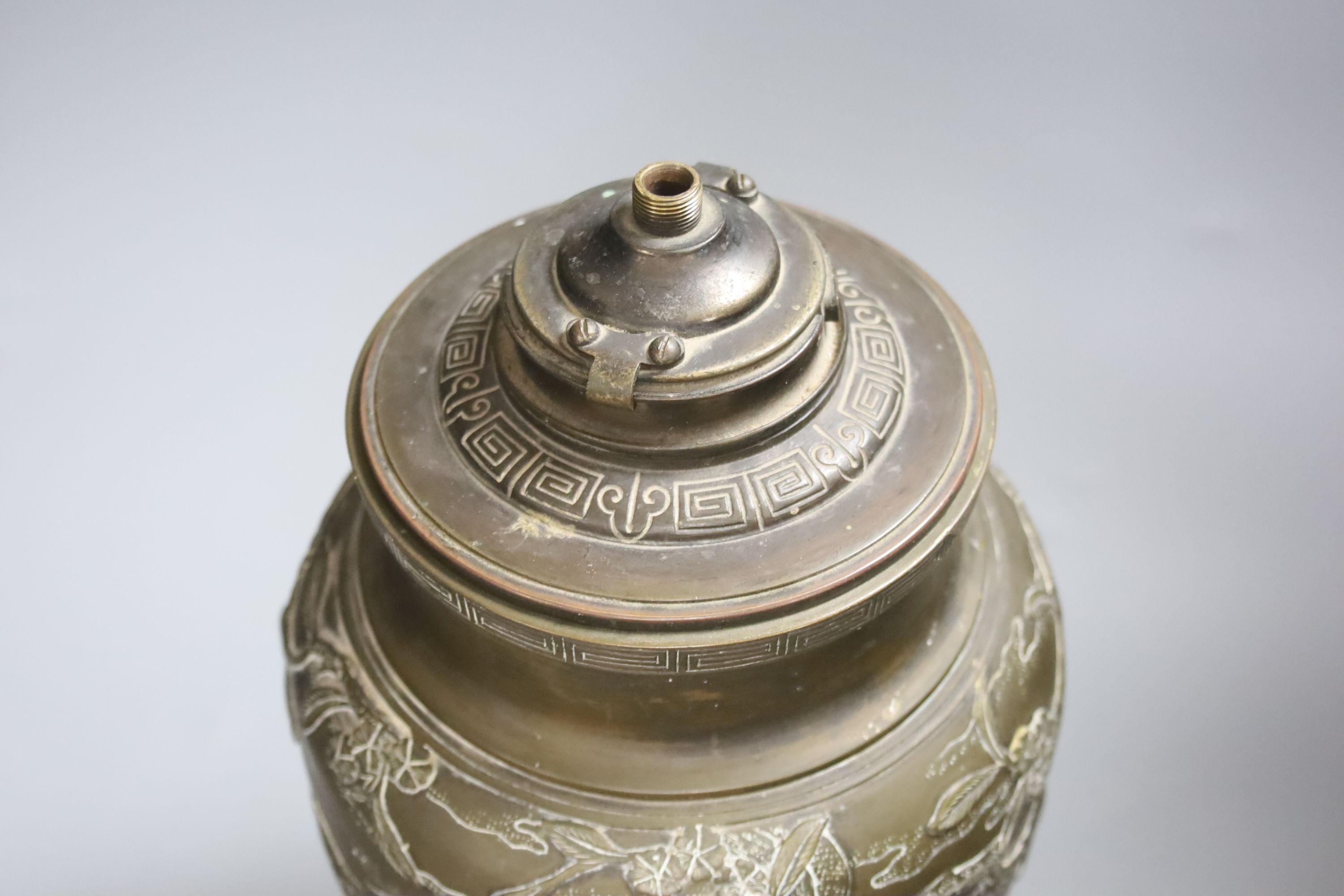 A Japanese bronze converted oil lamp, height 36cm